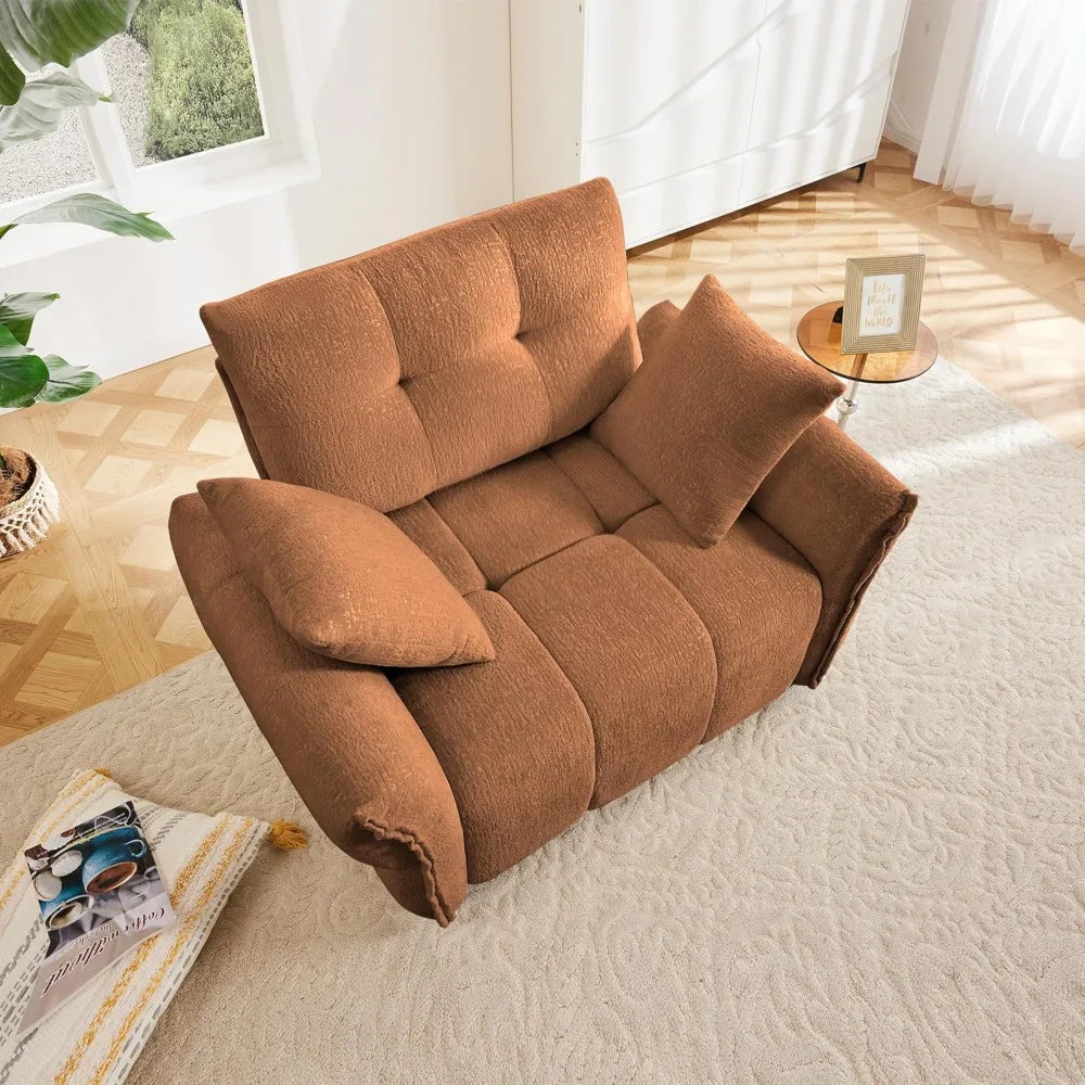 47.2" Modern Chenille Armchair Sofa with 2 Throw Pillows & Ergonomic Design, Deep Seat Couch with High-Resilience Cushions & Stu