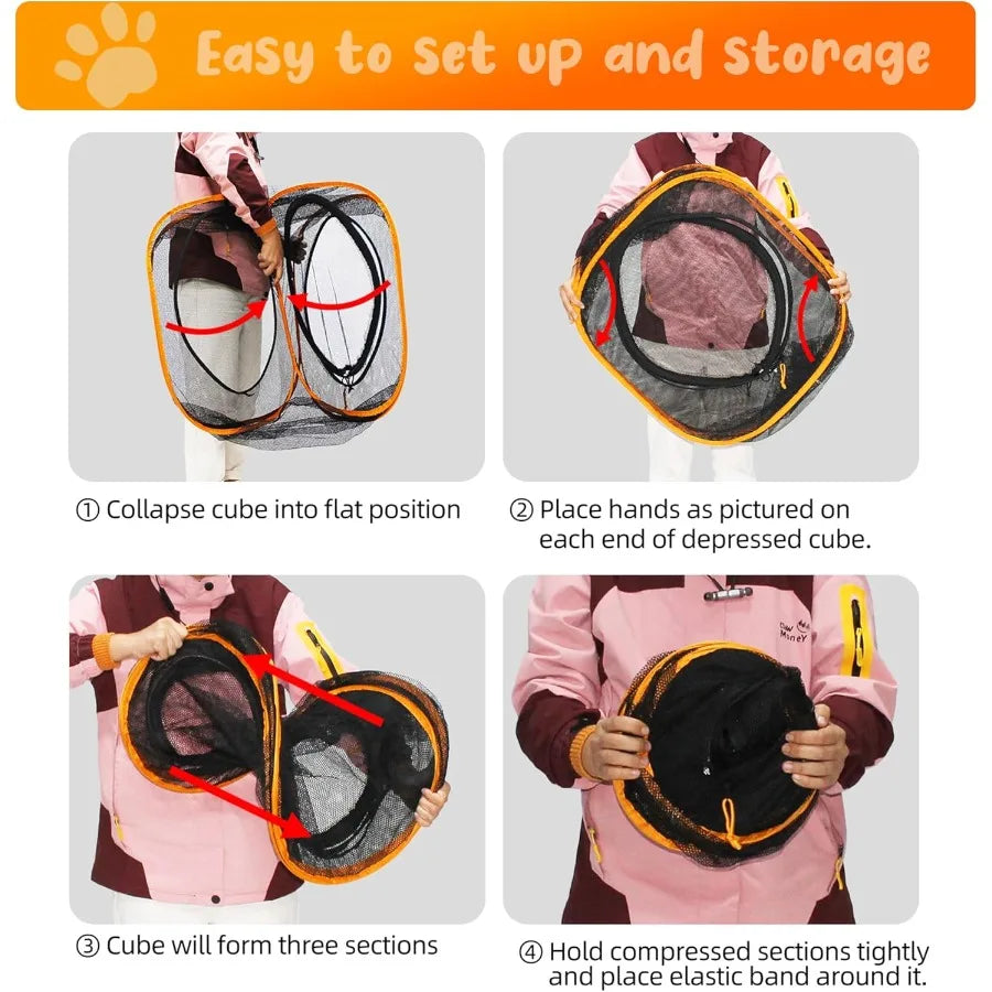 Cat Play Tunnel + Cube with Three Ways for Indoor and Outdoor Kitty Play House Cat Enclosures Collapsible Kitty Tent Kitten Toy