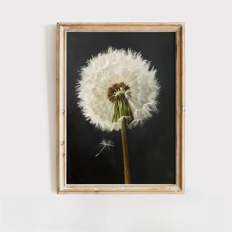 Minimalist Dark Dandelion Flower Canvas Print Abstract Inspirational Wall Art Poster for Modern Living Room Bedroom Home Decor
