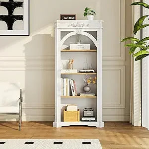 45.67" Freestanding Arched Bookcase, Modern 4-Tier Arched Bookshelf,Wooden Bookshelves for Home Office, Living Room,Black