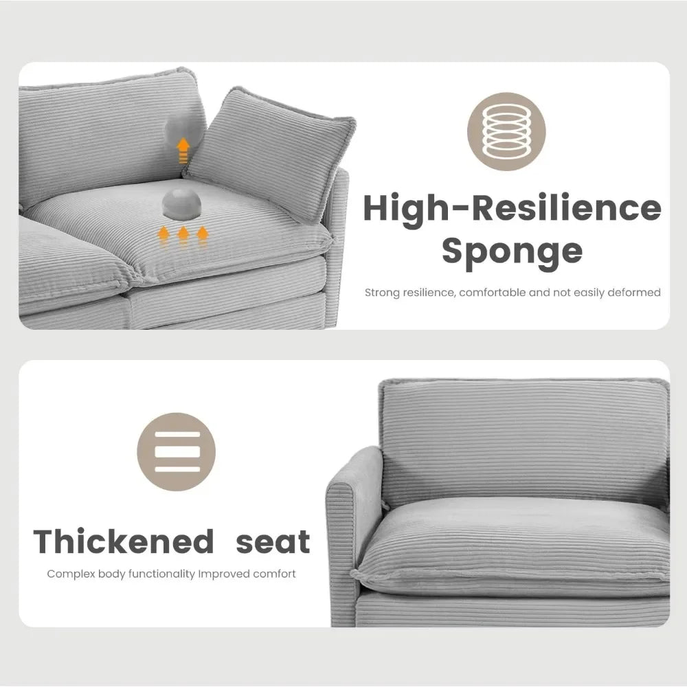 Oversized Modular Sectional Sofa with Movable Ottoman, 112 Inch 4 Seat Modern Corduroy Sofa Set, Convertible L Shaped Couch