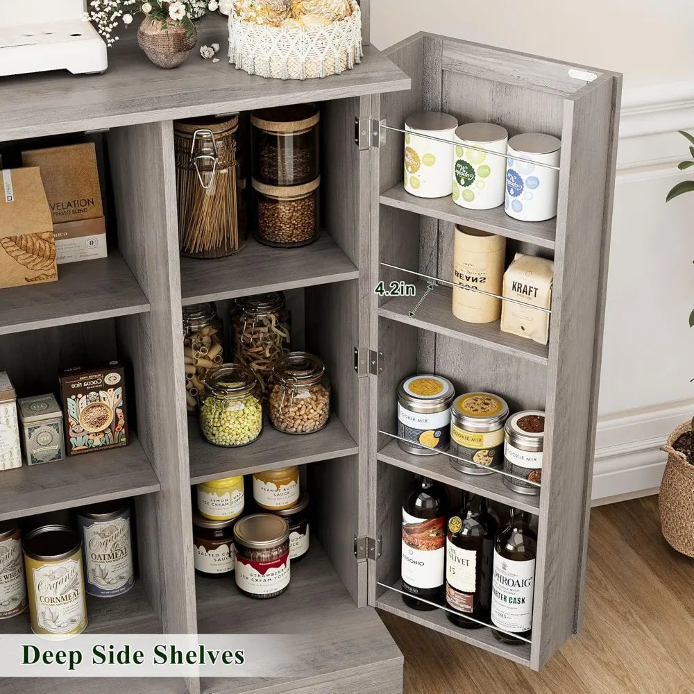 71'' Pantry Cabinet, Tall Storage Cabinet with Microwave Stand, Freestanding Kitchen Hutch with Doors and Adjustable She