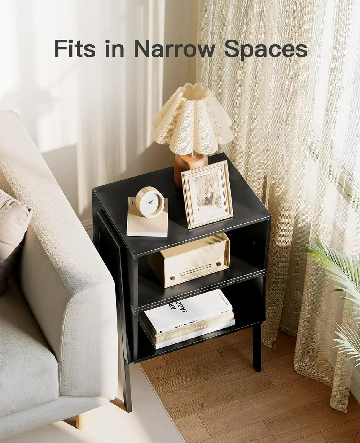 Bedside Tables, Stackable Bamboo Nightstands, Bamboo Side Tables for Bedroom & Living Room, End Table Night Stands, Set of 2, Bl