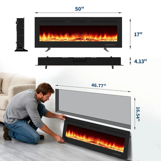 30/40/50/60/72 Inch Electric Fireplace Wall Mounted & Recessed With Remote Control Timer Adjustable Flame Color Brightness