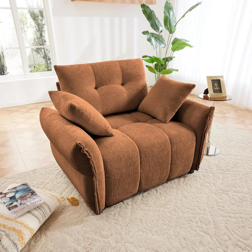 47.2" Modern Chenille Armchair Sofa with 2 Throw Pillows & Ergonomic Design, Deep Seat Couch with High-Resilience Cushions & Stu
