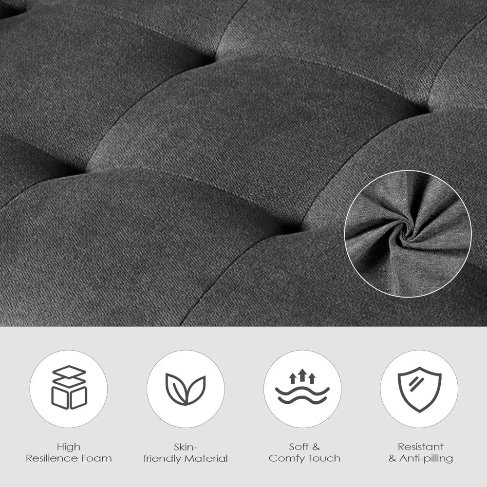 65“ Convertible Futon Sofa Bed w/ 2 USB, Upholstered Tufted Small Adjustable Folding Couch Loveseat, Modern Mid Century Sleeper