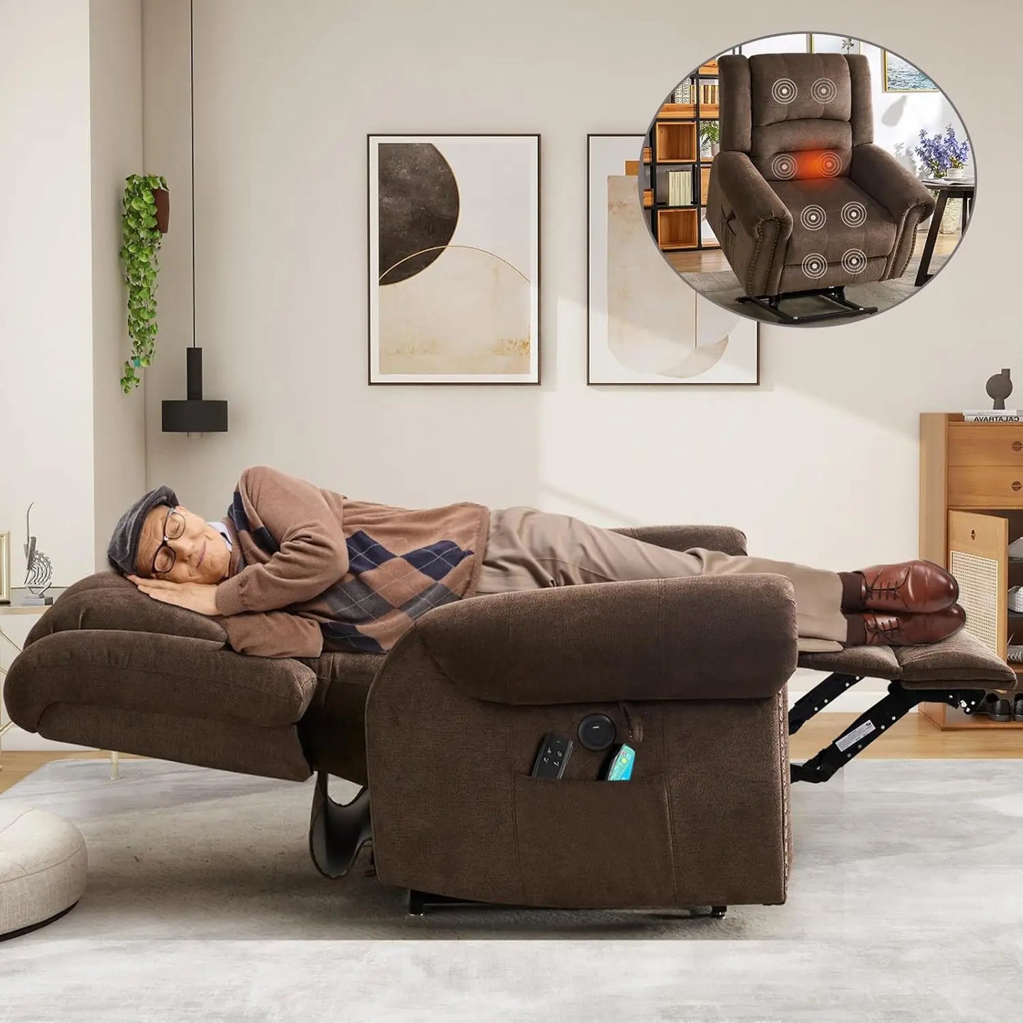 Dual Motor Lay Flat Lift Chairs Recliners for Elderly with Massage and Heat, Upgraded Chenille Infinite Position Large