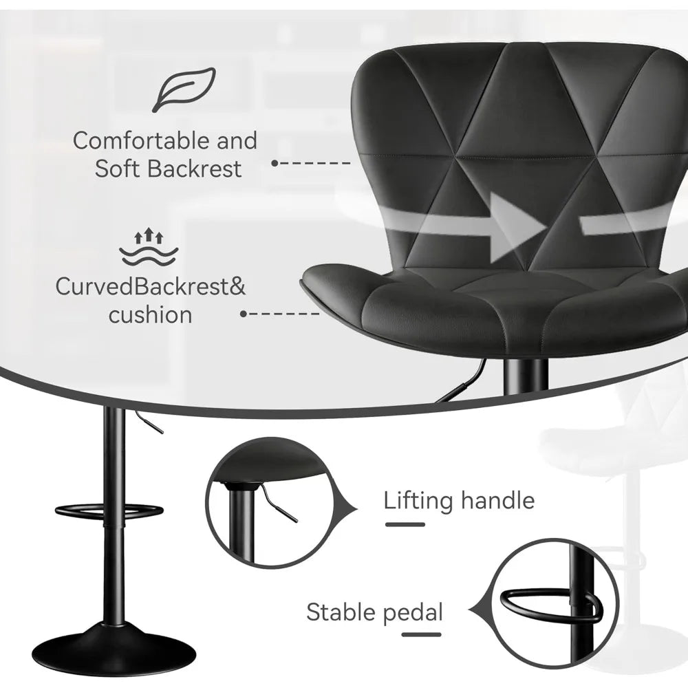 Bar Stools Set of 2,Adjustable Swivel Barstools,Faux Leather Bar Chairs,Upholstered Counter Height with High Backrest forKitchen