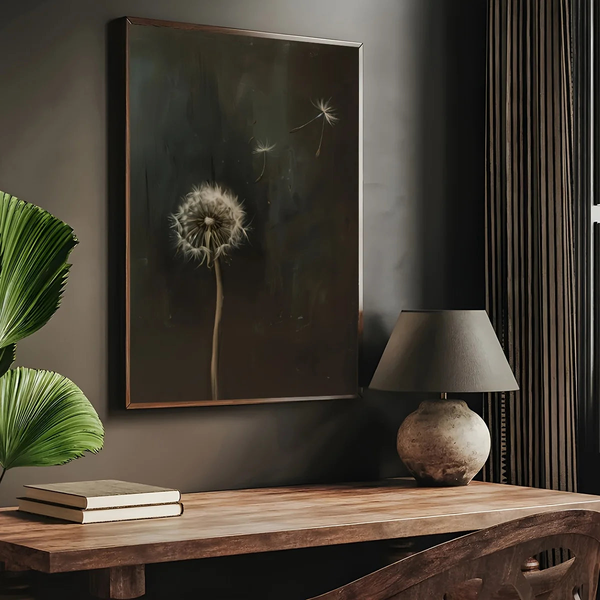 Minimalist Dark Dandelion Flower Canvas Print Abstract Inspirational Wall Art Poster for Modern Living Room Bedroom Home Decor