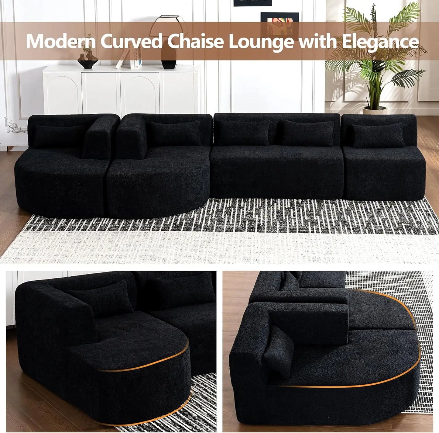 Modular Sectional Sofa, 4 Free Combined Couch, Boucle Fabric Modern Upholstered Sofa with 2 Chaise Lounge
