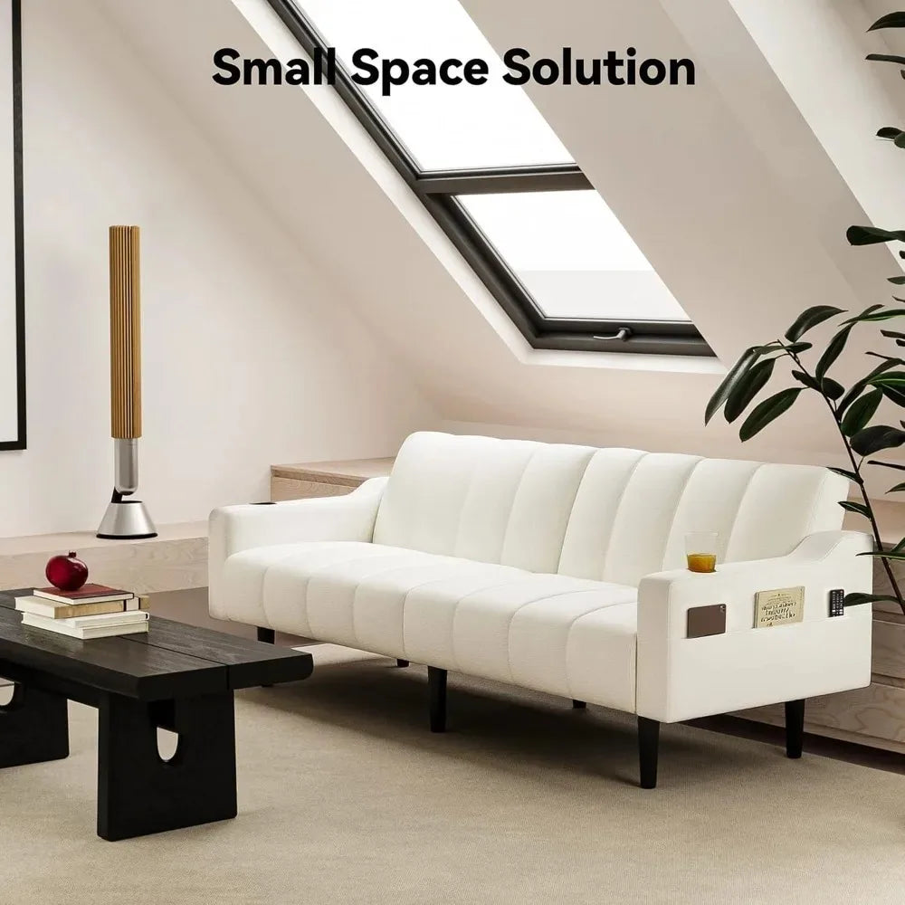 80'' Futon Sofa Bed, Faux Leather Sleeper Couch, Convertible Loveseat with Adjustable Sofa Backrest, Modern Couches for Living