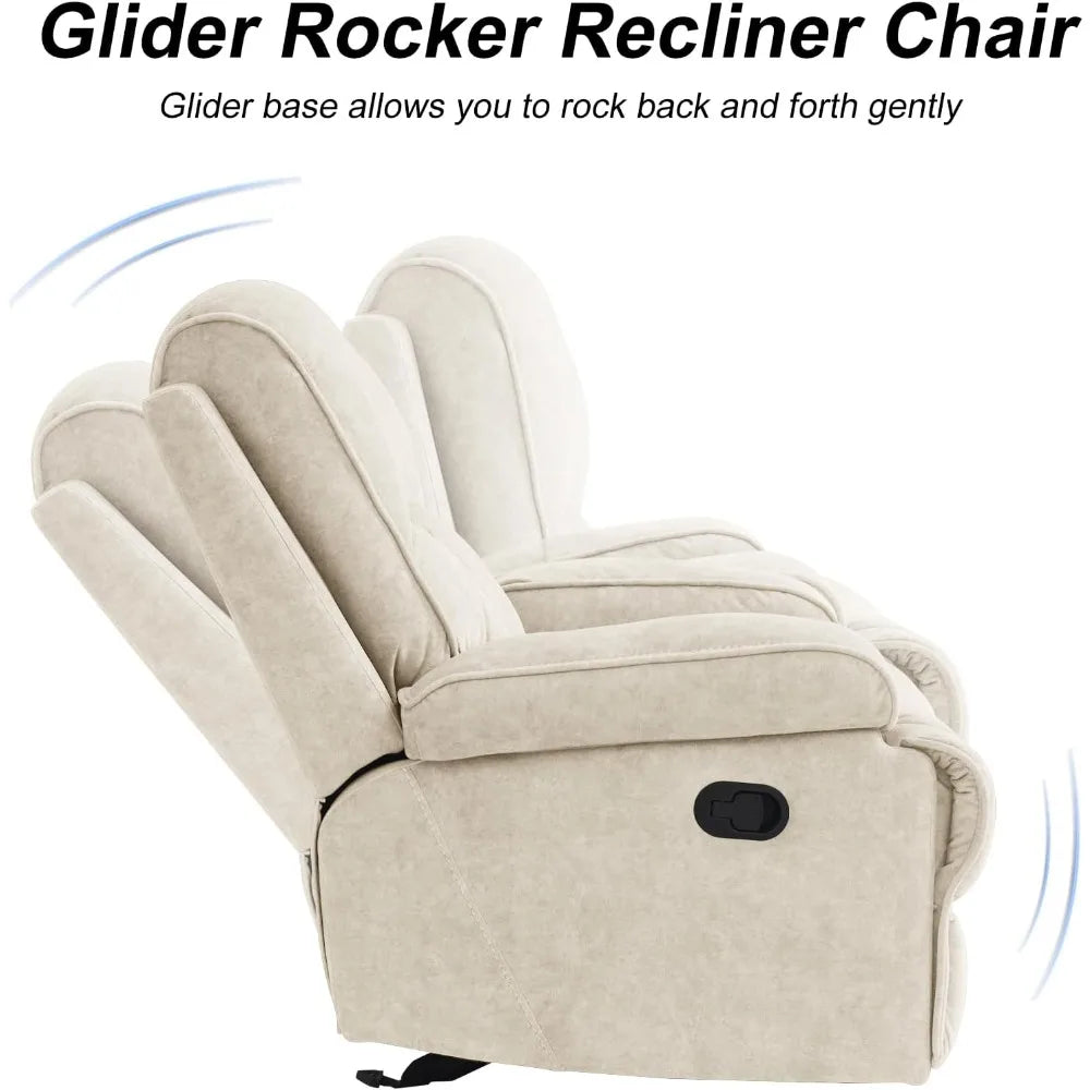 Manual Rocker Recliner Chair for Adults, High Back Glider with Deep Seat, Upholstered Fabric Armchair for Living Room & Nursery