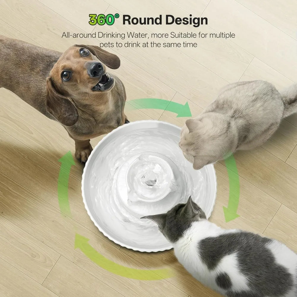 Ceramic Cat Water Fountain, 2.1L/70oz Porcelain Pet Drinking Dispenser with 4 Set Replacement Filter & Sponge, Automatic Dog Wat