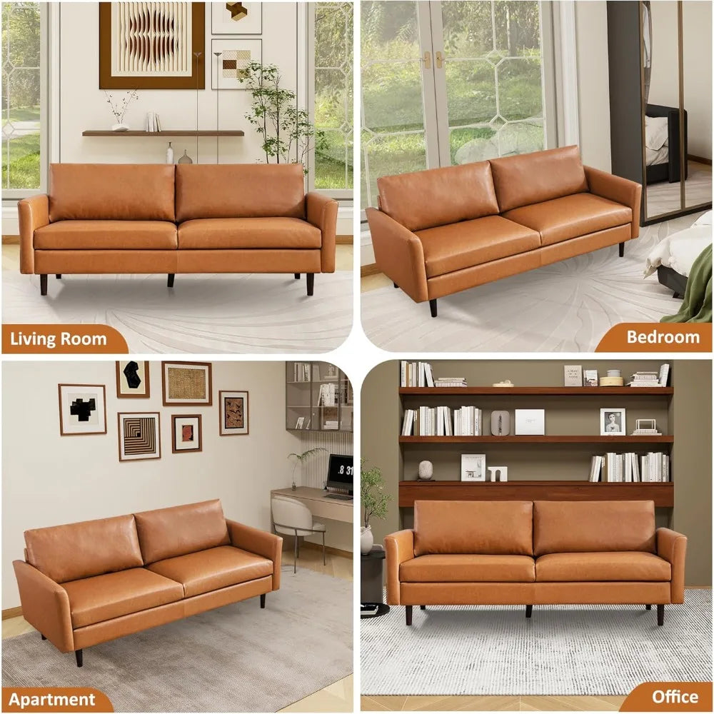 80" Faux Leather Couch, Mid Century Modern Sofa Living Room, 3 Seater Sofa for Small Space Bedroom Office Apartment