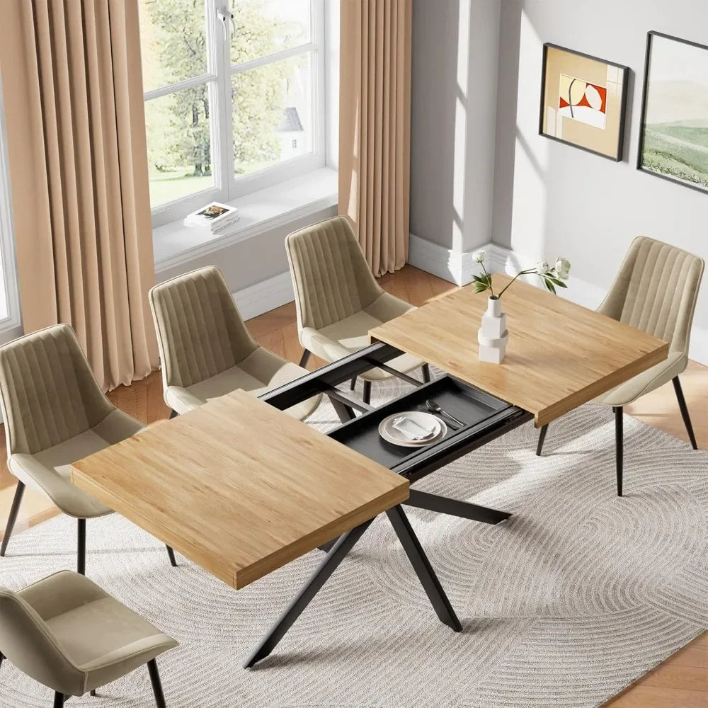 Extendable Dining Room Table 55''-70.9'' Rectangle Space Saving with Removable Leaves for 4-8 People