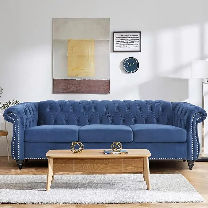 Home Sofa Living Room Furniture, 3 Seater Leather Upholstered Sofa Couch, Modern Comfy Couch with Faux Leather Cushions