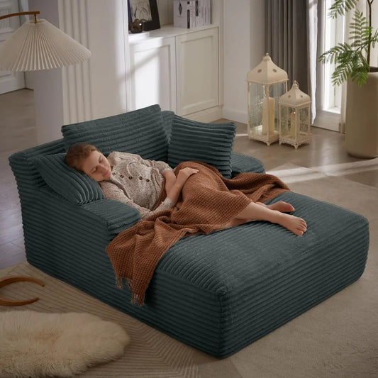 50 inch chaise lounge chair indoor, oversized corduroy upholstered boneless sofa bed, deep seat sleeper couch reading chairs, cl