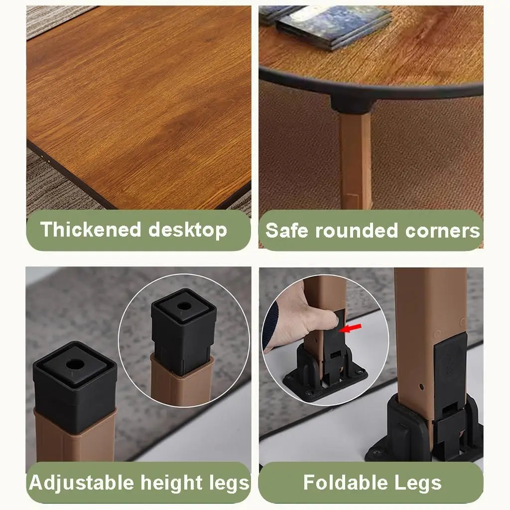 Folding Round Japanese-Style Tea Coffee Table Low Table, Foldable Dining Table, Study Table, Small Desk
