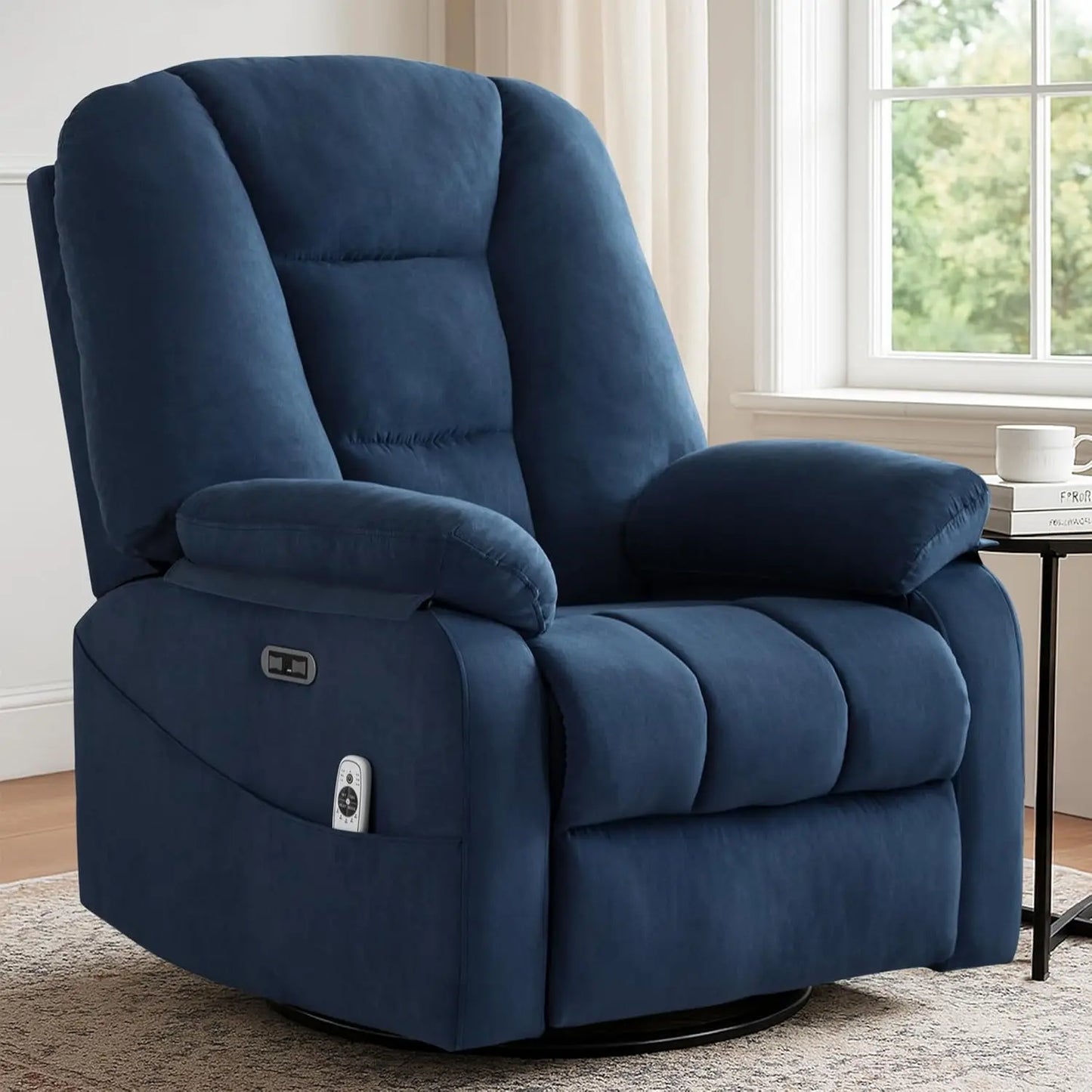 Power Swivel Rocker Recliner Chair for Adults,Rocking Recliners Chairs with Massage and Heat for Living Room, Electric Fabric