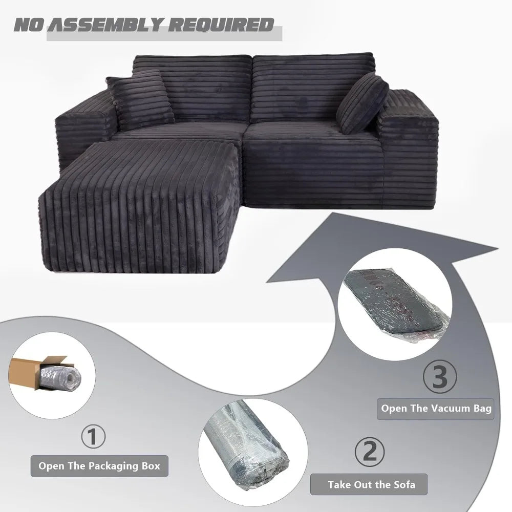 Boneless Couch with Ottoman, Cloud Sofa Modular Sectional Small L-Shaped Sofa, Memory Foam Couch, Upholstered Couches