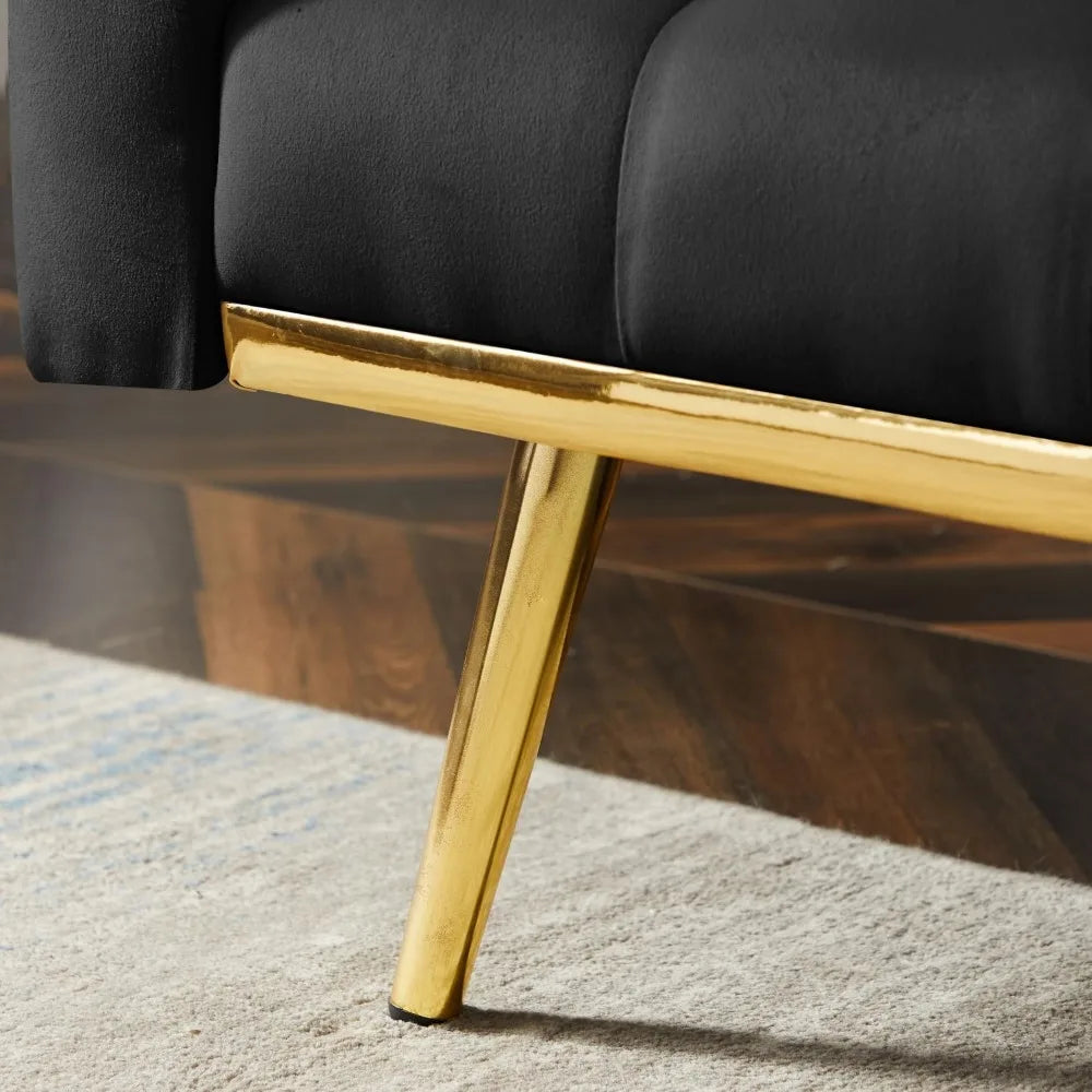 73" Modern Velvet Sofa Bed Futon,Convertible Sleeper Sofa Couch with 3 Angle Adjustable Backrest, Modern Loveseat with 4 Golden