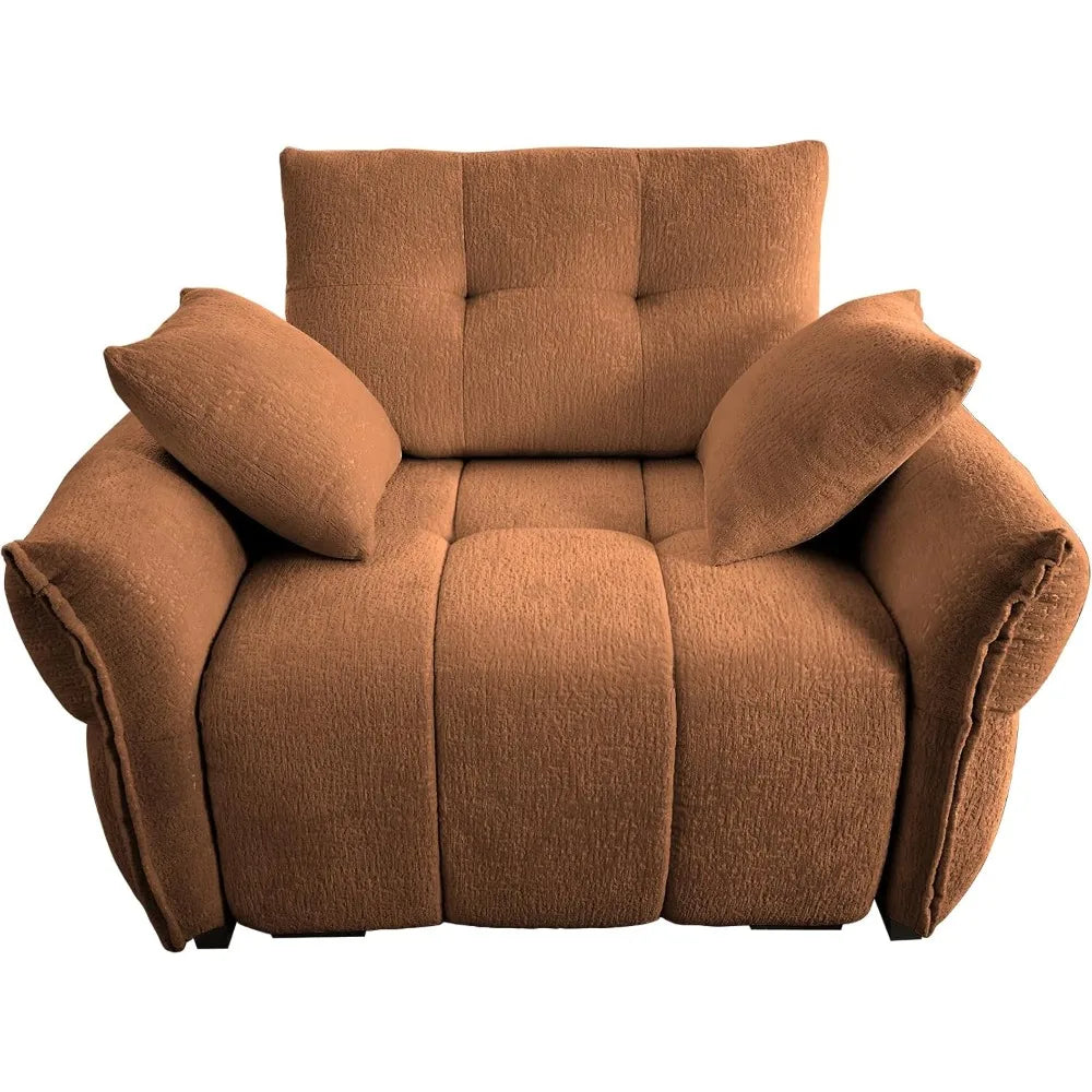 47.2" Modern Chenille Armchair Sofa with 2 Throw Pillows & Ergonomic Design, Deep Seat Couch with High-Resilience Cushions & Stu