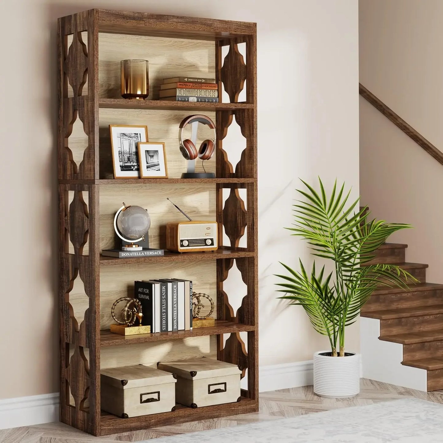 6-Tier Bookcase, 70-Inch Tall Bookshelf with Storage Shelves, Open Bookcase Display Shelving Unit for Living Room, Bedroom