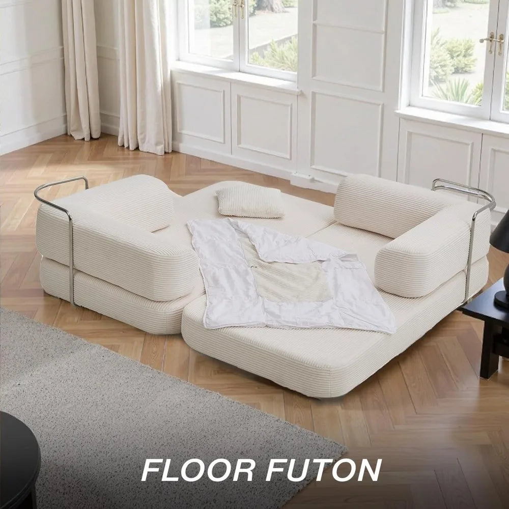 Sleeper Sofa Bed,4-in-1 Convertible Folding Boneless Couch,Foldable Love Seat with Blanket Pillow Corduroy Floor Futon Couch