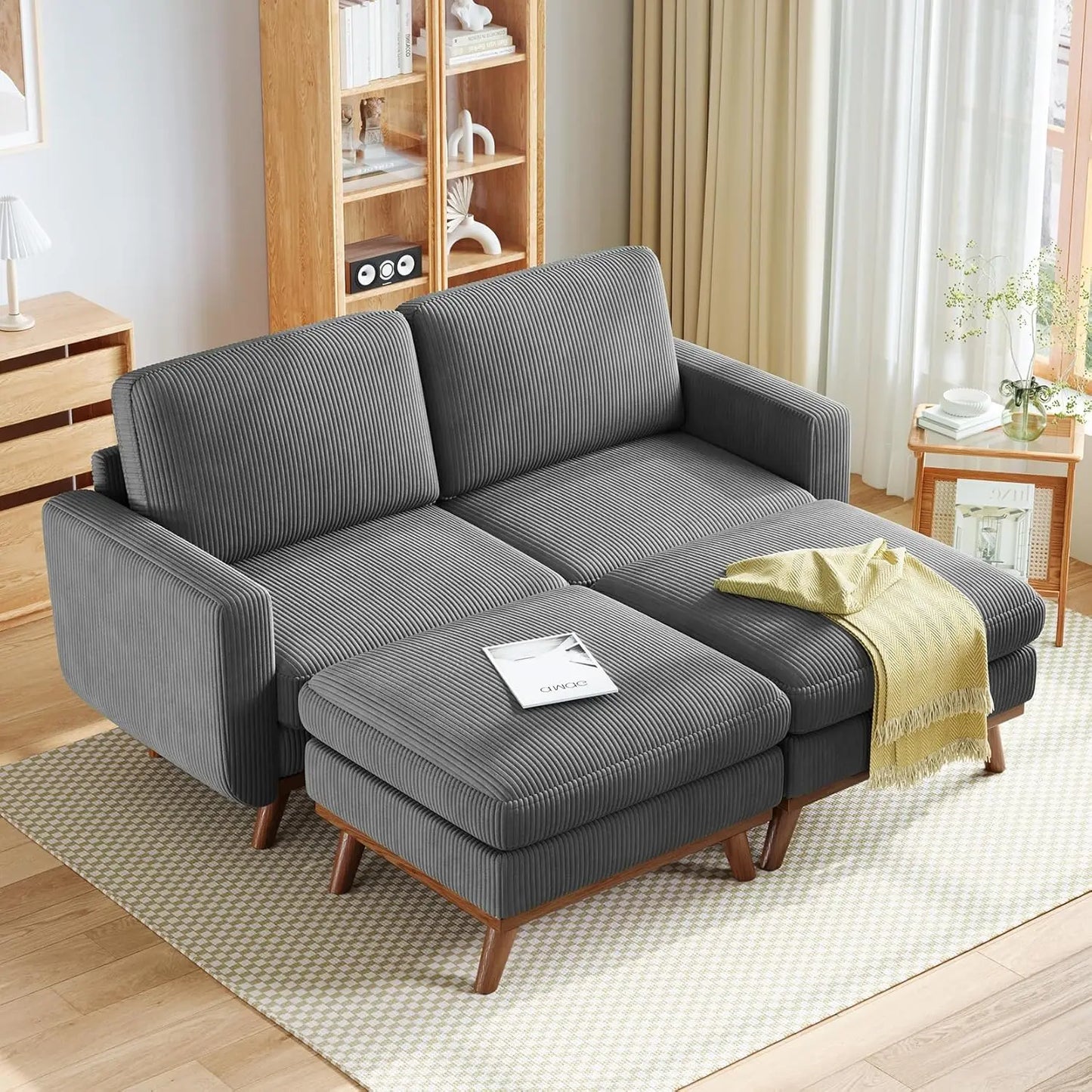 Comfy Corduroy with Spring Cushion, Solid Wood Frame, Modern Deep Seat, Bedroom & Living Room, Office Couch