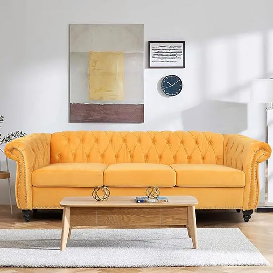 Home Sofa Living Room Furniture, 3 Seater Leather Upholstered Sofa Couch, Modern Comfy Couch with Faux Leather Cushions