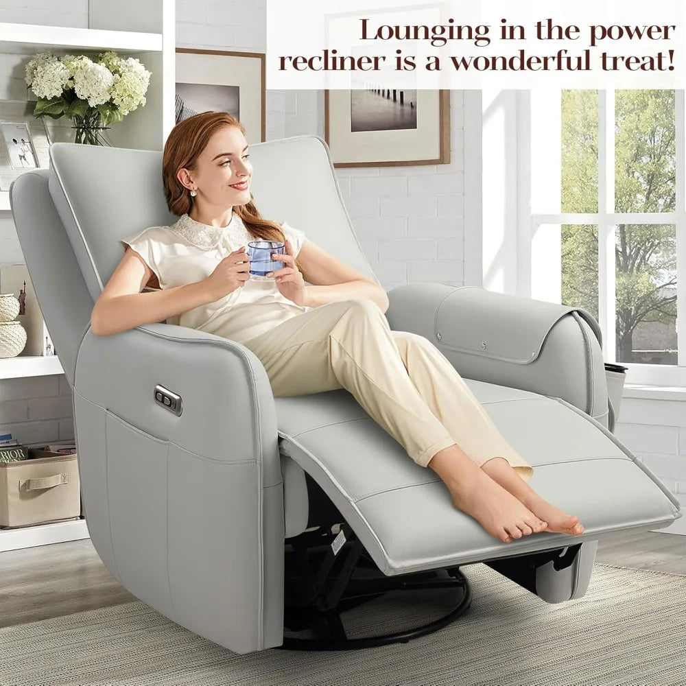 Power Recliner Rocking Chair Nursery Gliders, Electric Swivel Rocker Recliner Chair, Comfy Upholstered Living Room Reclining