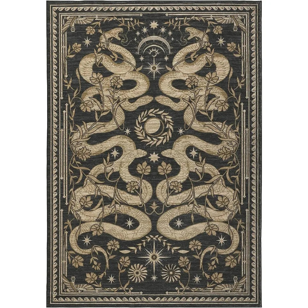 Snake 8 x 10 Rug for Living Room Washable Non Slip Forest Soft Low-Pile Stain Resistant Thin Large Throw Carpet for Bedroom Dini