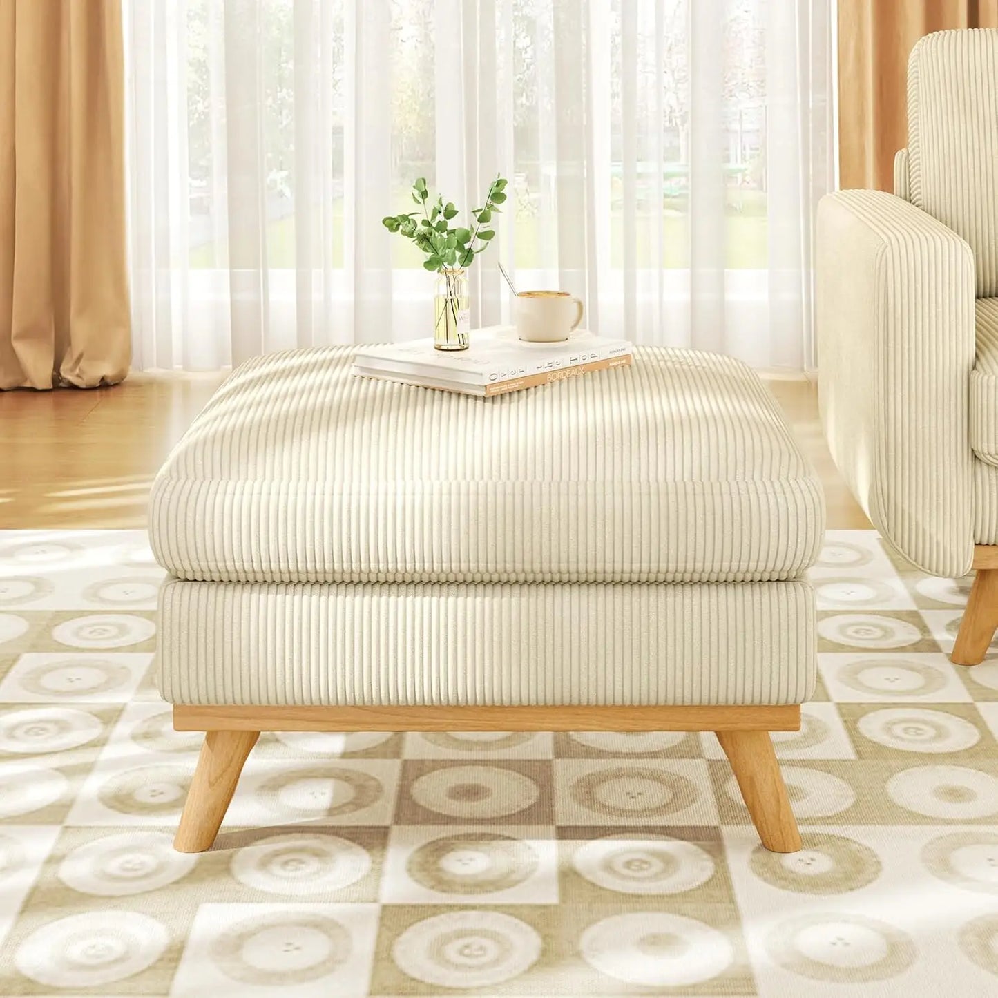 Comfy Corduroy with Spring Cushion, Solid Wood Frame, Modern Deep Seat, Bedroom & Living Room, Office Couch