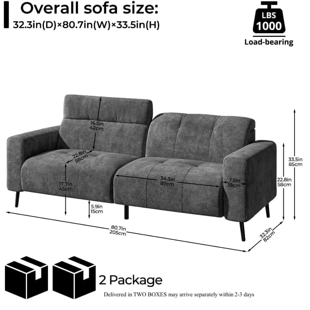 Couches with Adjustable Headrest, 81" 3-Seat Deep Spring Cushion Sofas for Living Room/Bedroom/Office/Apartment