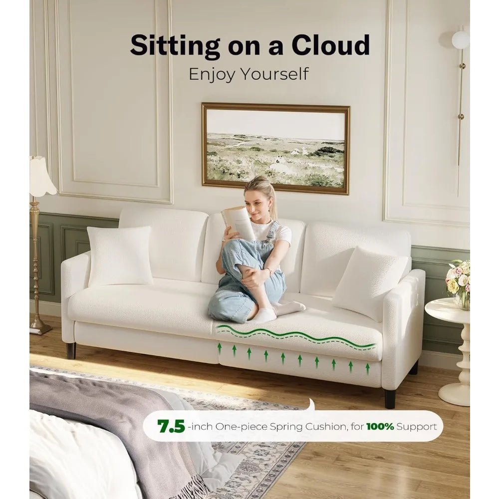 83" Sofas for Living Room, Comfy Love Seat Couches, Teddy Fleece Loveseat Sofa, Tool-Free Setup Couches for Living Room, All-Woo