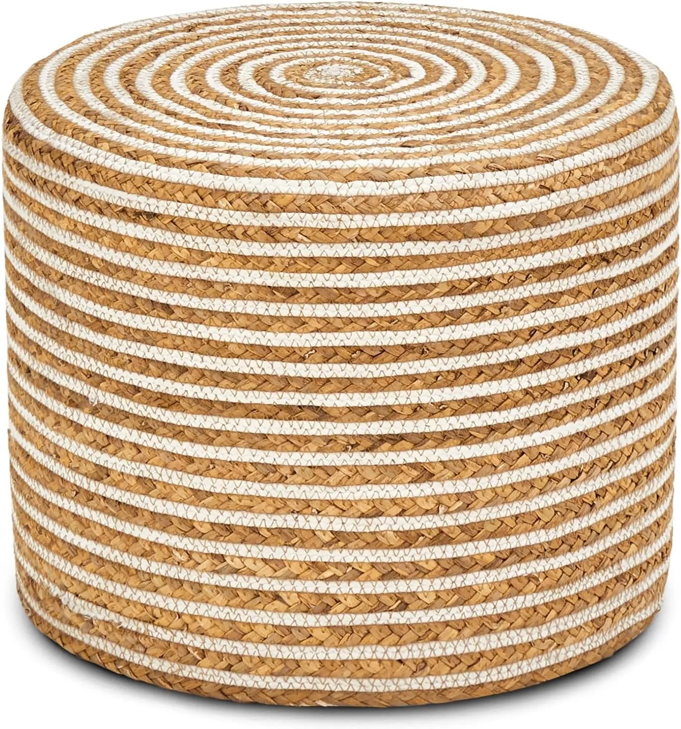 18'' Ottoman Pouf, Natural Braided Poof, Rustic Handweave Lounge Pouffe, Boho Footrest Stool for Bedroom, Accent Table