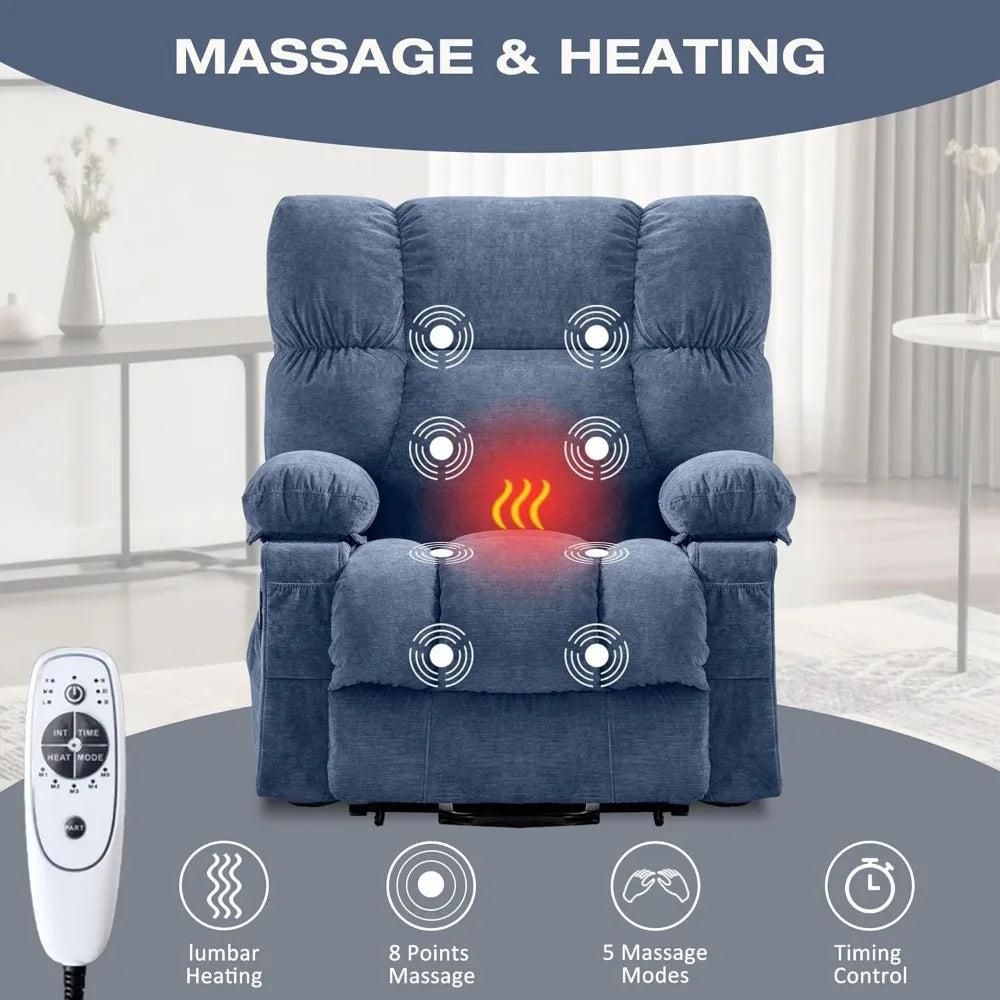 Power Lift Recliner Chair with Vibration Massage & Lumbar Heating for Elderly, Electric Lift Chair with USB Charging Port & Side