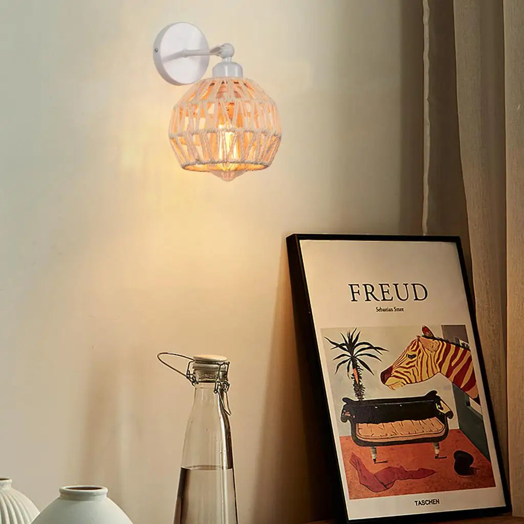 Rattan Wall Lamp Bedroom Living Room Corridor Wall Light E27 Bedside Lamp Retro Hemp Rope Woven Sconce Indoor Lighting Fixtures