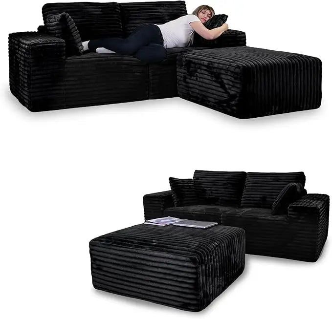 Boneless Couch with Ottoman, Cloud Sofa Modular Sectional Small L-Shaped Sofa, Memory Foam Couch, Upholstered Couches