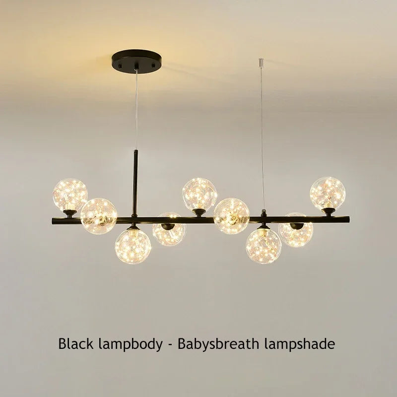 Modern Long Dining Room Chandeliers Glass Ball Lampshade Light Over The Table Kitchen Office Pendant Lamp Home Decor Luminaires