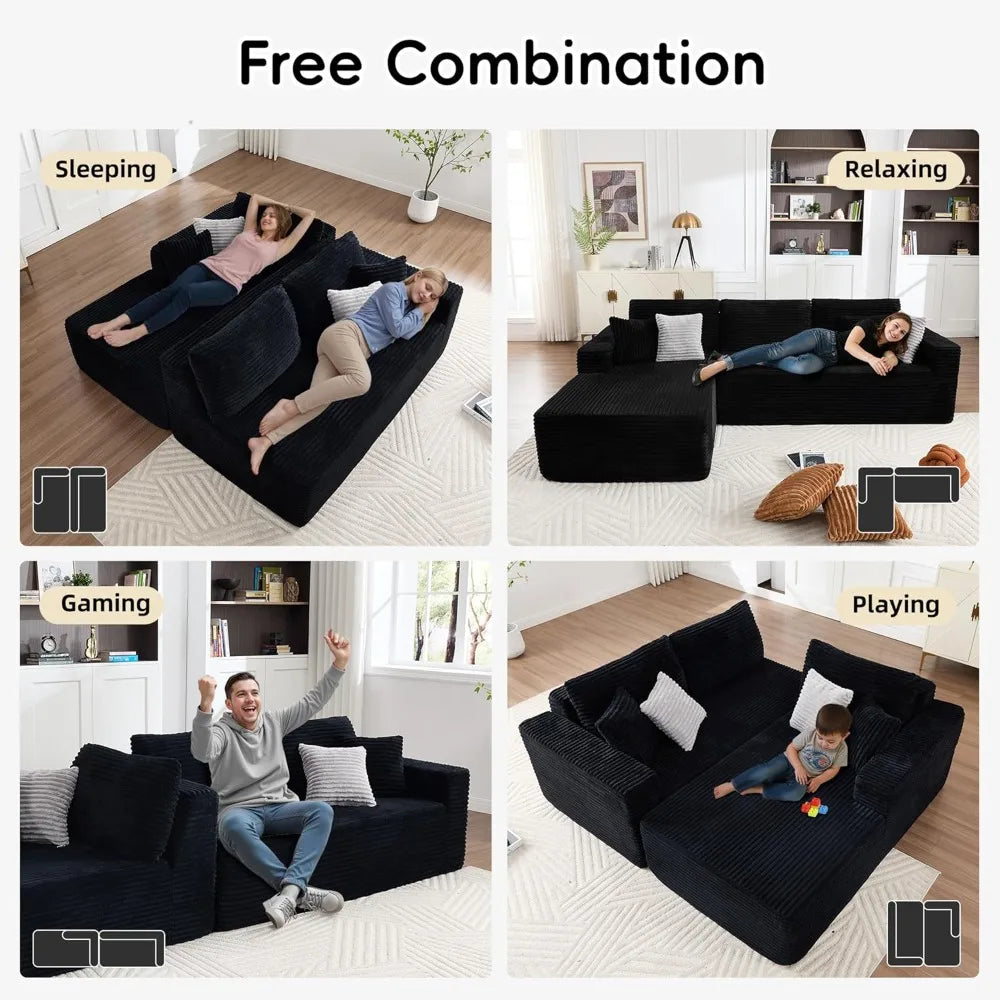 Boneless Couches for Living Room, Modular Sectional Sofa with Oversized Chaise, L-Shape Cloud Couch with Deep Seat, High-Density