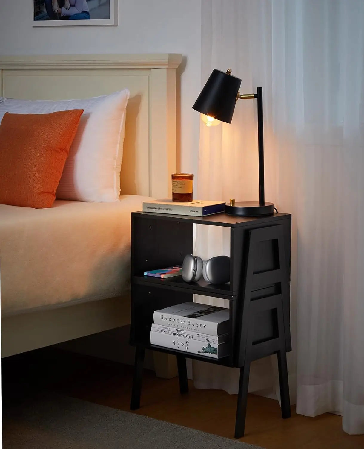 Bedside Tables, Stackable Bamboo Nightstands, Bamboo Side Tables for Bedroom & Living Room, End Table Night Stands, Set of 2, Bl