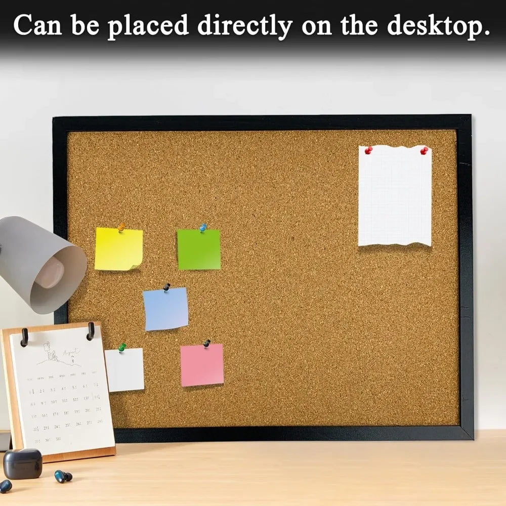 Black Cork Bulletin Board, 17.7 X 13.3 inches with Oak Wood Finish Frame, for Wall Office Home and School