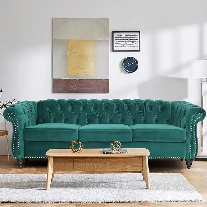 Home Sofa Living Room Furniture, 3 Seater Leather Upholstered Sofa Couch, Modern Comfy Couch with Faux Leather Cushions