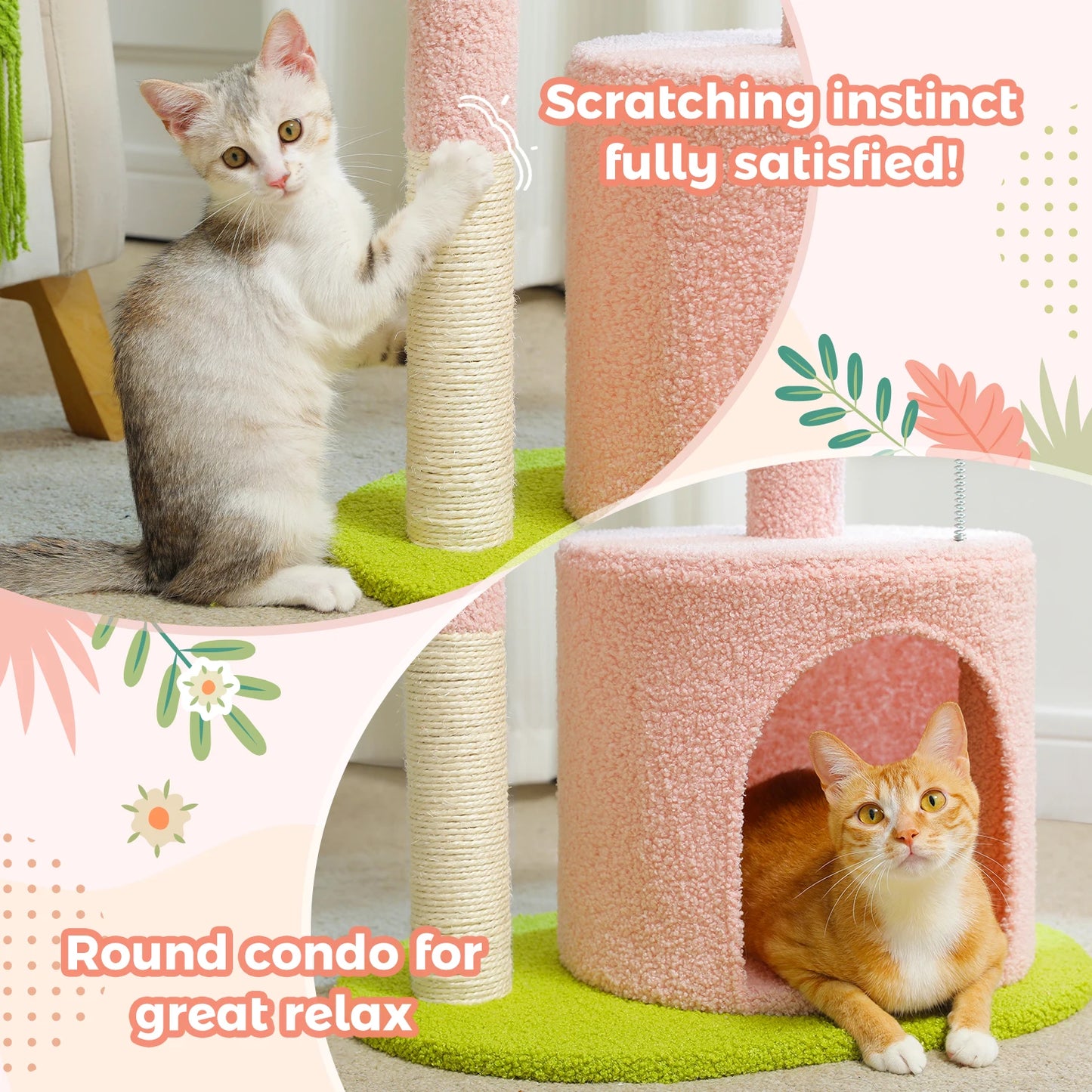 Flower Cat Tree for Indoor Cats, Small Cat Tower with Sisal Scratching Post, Soft Condo, Plush Perches, Fluffy Balls, Cat Toys