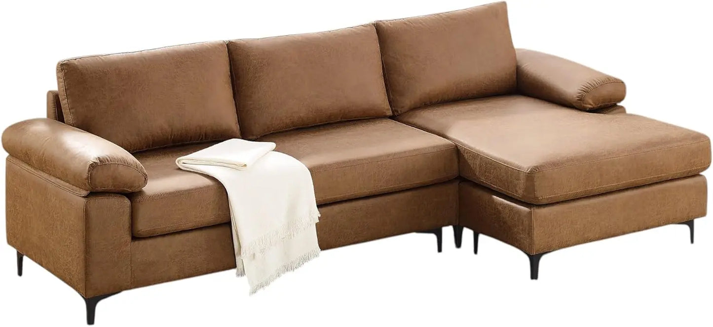 Modular Sectional Sofa, 100" Faux Leather 3-Seater Convertible Sofa with Chaise Modern Sectional Couches for Living Room