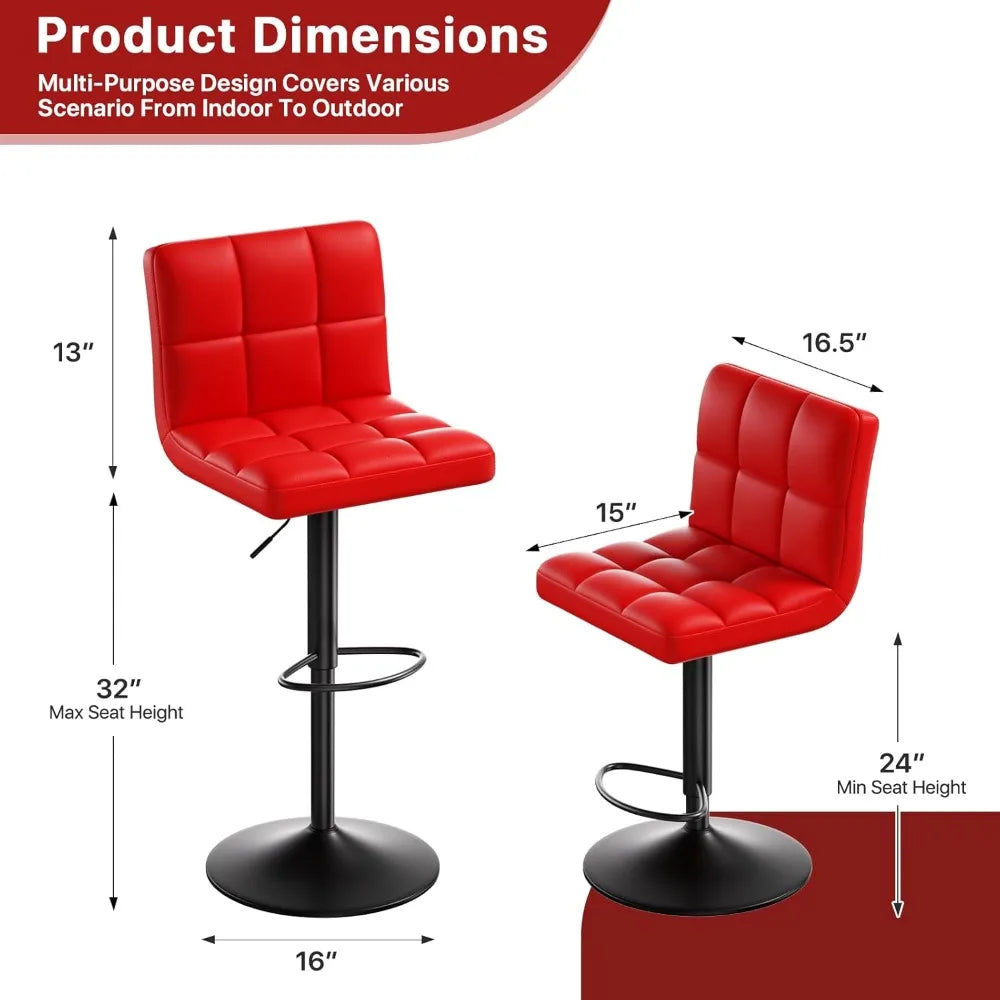 Bar Stools Set of 2 Counter Height Barstools Swivel Chairs Modern PU Leather Bar Stools with Back for Kitchen Island Adjustable