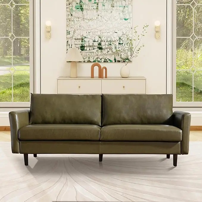 80" Faux Leather Couch, Mid Century Modern Sofa Living Room, 3 Seater Sofa for Small Space Bedroom Office Apartment