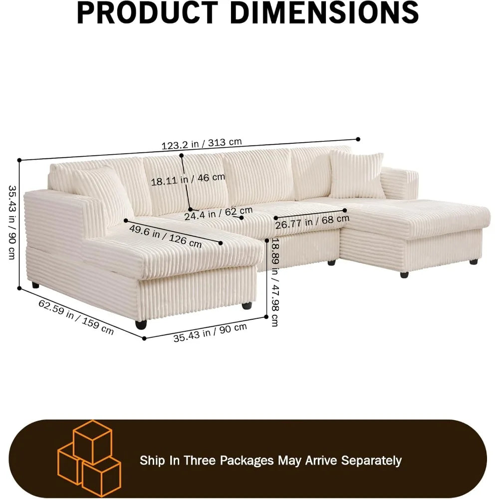 123" U-Shaped Modular Sectional Sofa with 2 L-Shape Chaises, Cloud Couch Design for Living Room, Includes 2 Pillows (Cream)