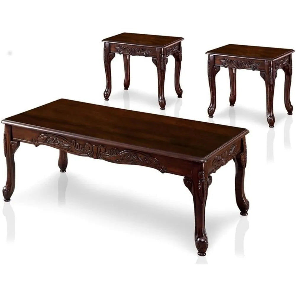 Alice Solid Wood 3-Piece Coffee Table Set in Dark Cherry